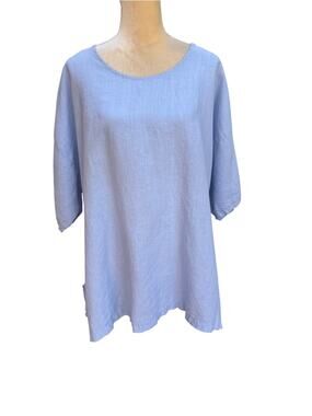 La Fixsun Blue Boxy Linen Tunic Top Blue Size Medium 16/18 Oversize
